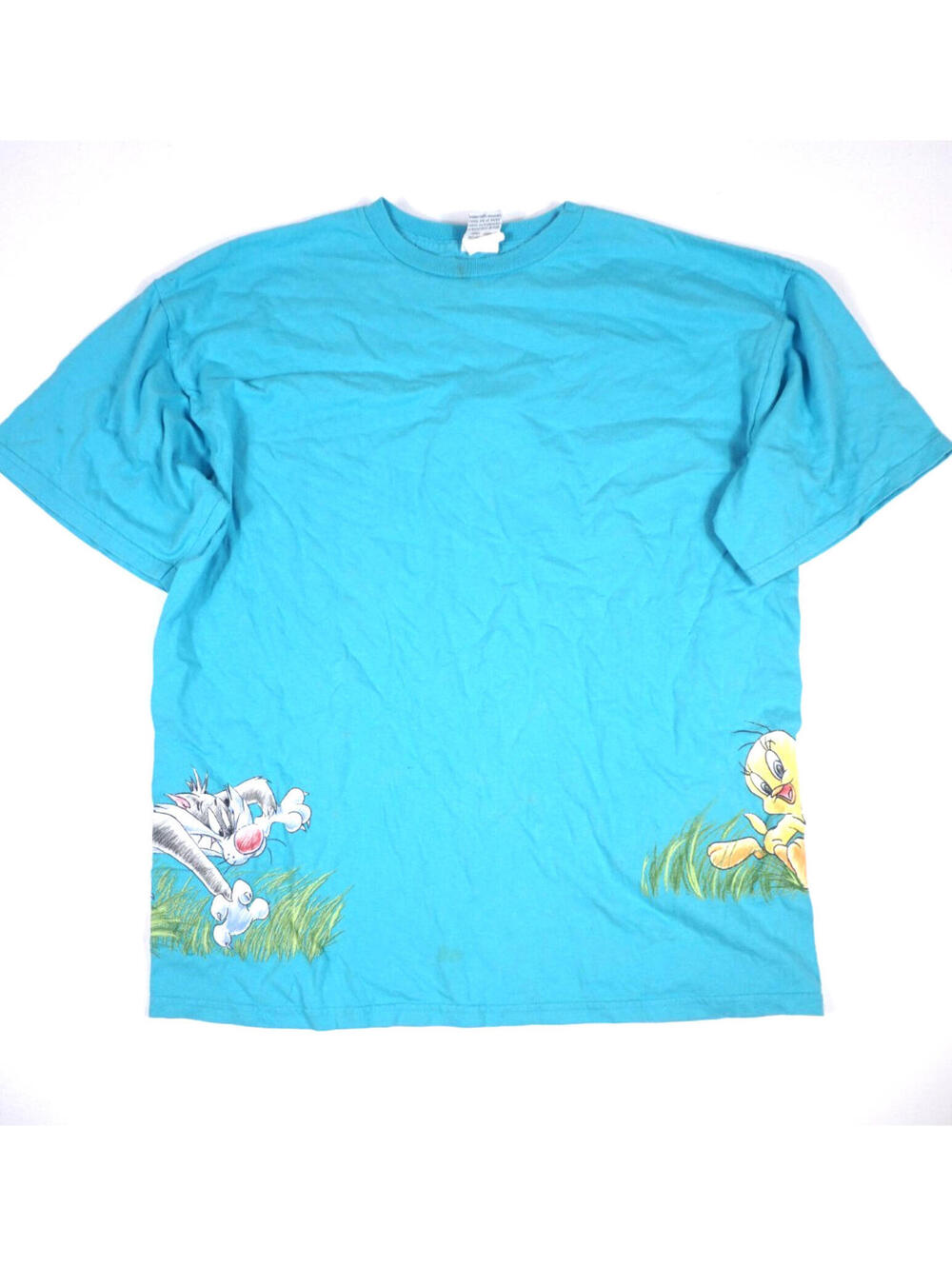 Vintage Looney Tunes Tweety Bird Sylvester T Shirt Mens XL 90s Wraparound Tee